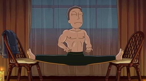 Джерри участвует в «Кровавом спорте» — в открывающих титрах «Рика и Морти»